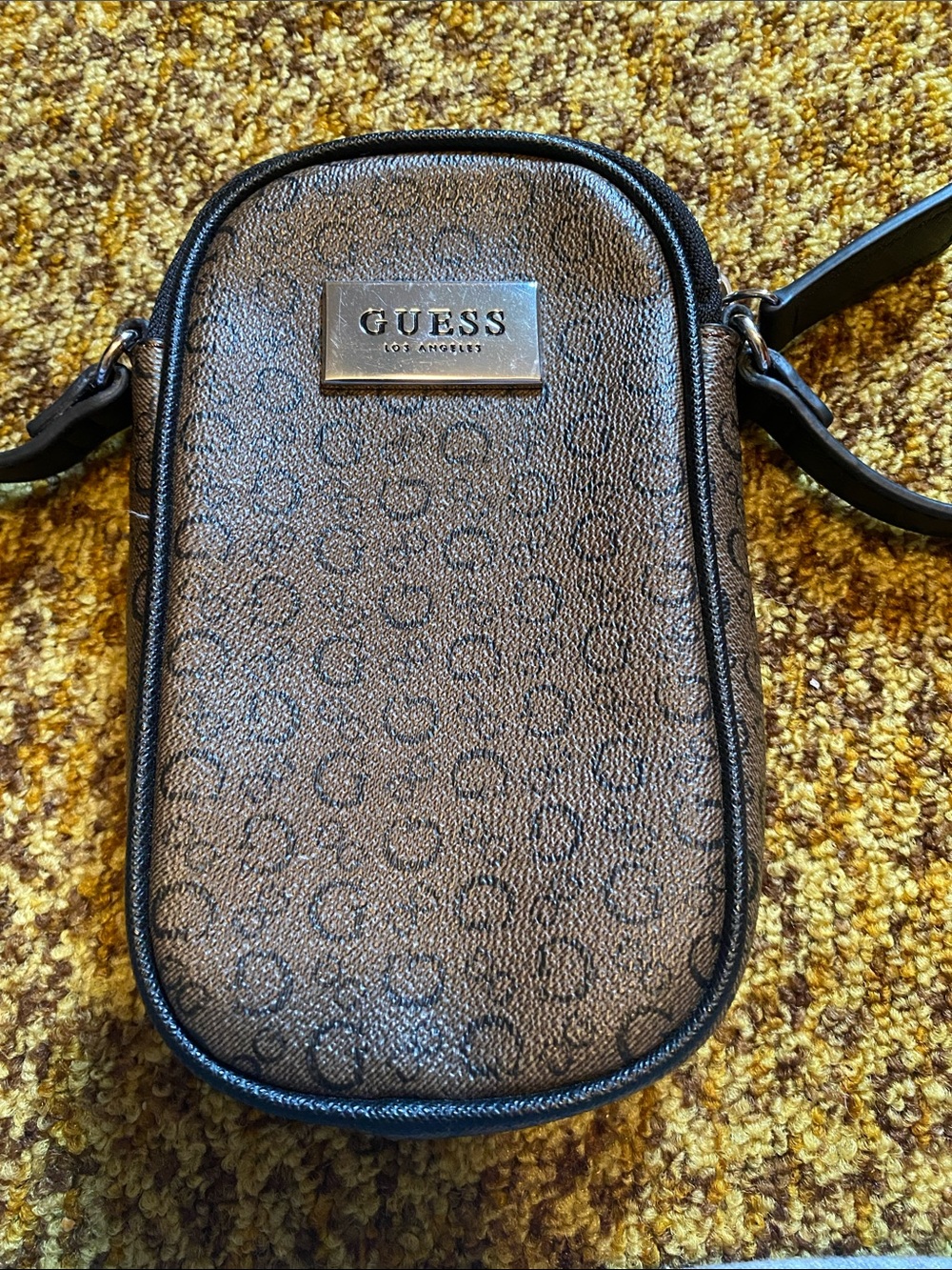 GUESS Brown/Black Monogram Crossbody Phone Pouch